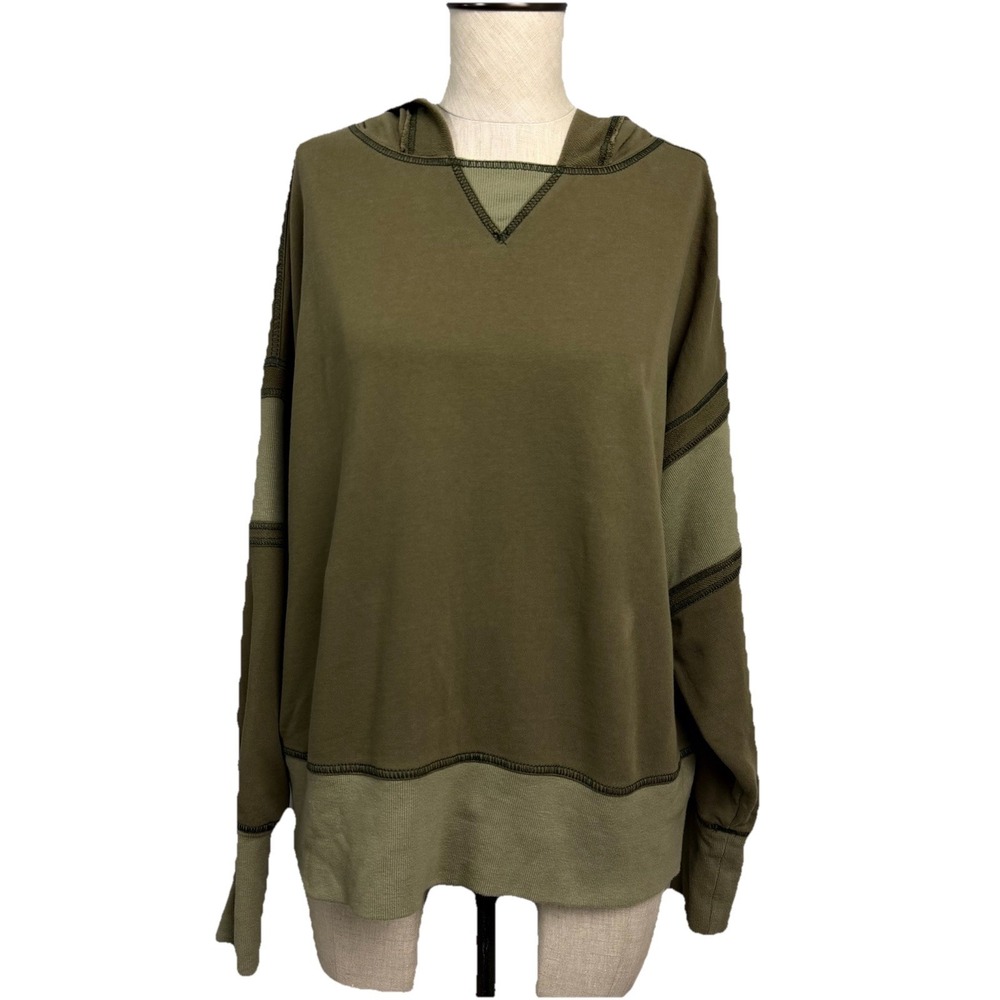 Daily Practice Anthro Olive Green Hooded Sweatshirt Relaxed Cozy Casual‎ XS